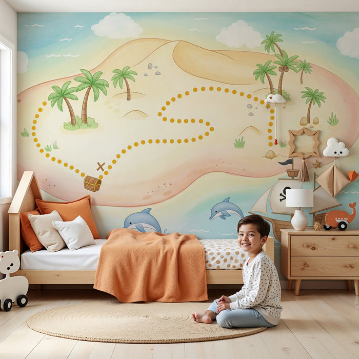 Kids room wallpaper | Treasure Island and maritime adventures