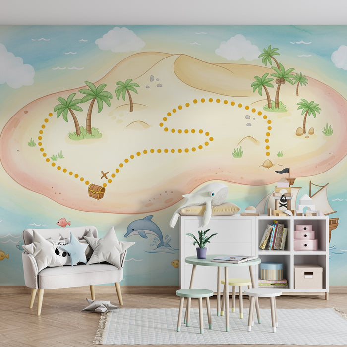 Kids room wallpaper | Treasure Island and maritime adventures