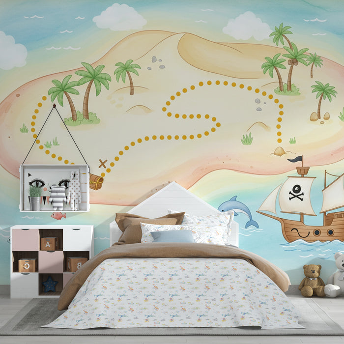 Kids room wallpaper | Treasure Island and maritime adventures