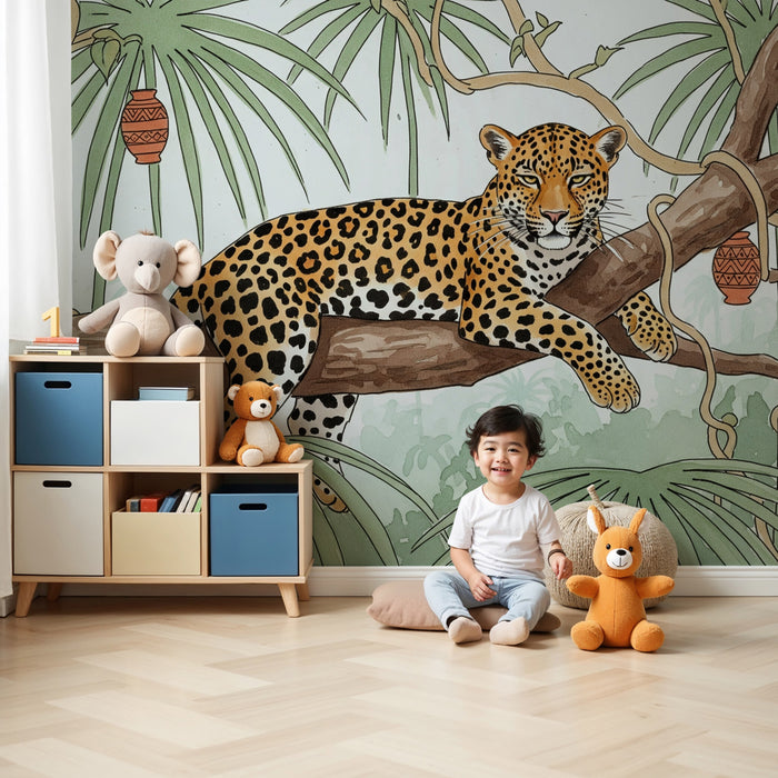 Kids room wallpaper | Jaguar v bujnem džungelskem okolju