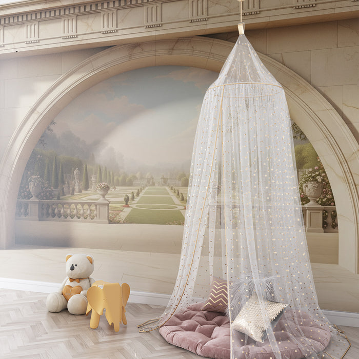 Papier peint chambre enfant | Jardin enchante avec statues et verdure luxuriante
