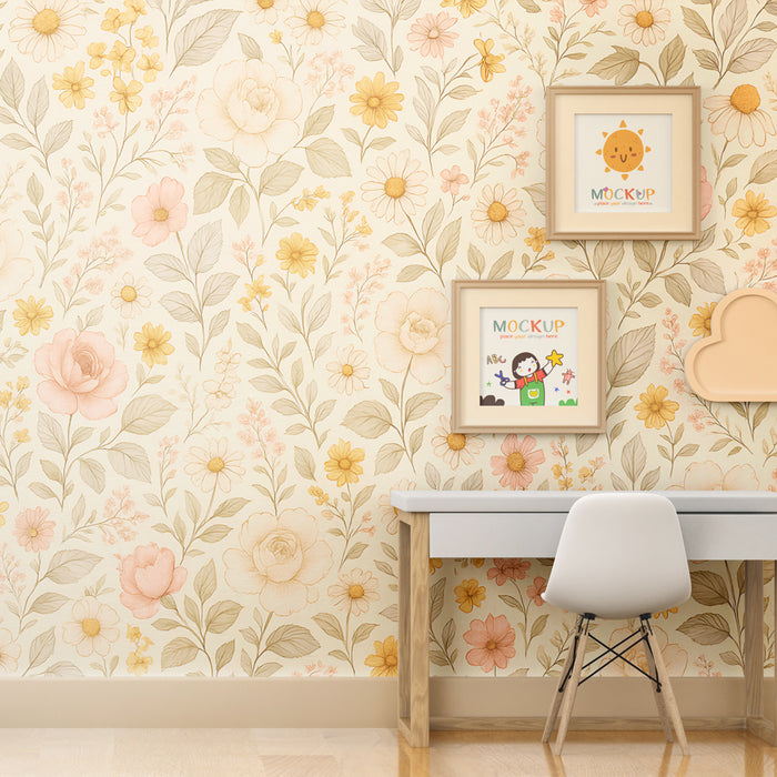 Papel de parede criança | Delicado jardim florido