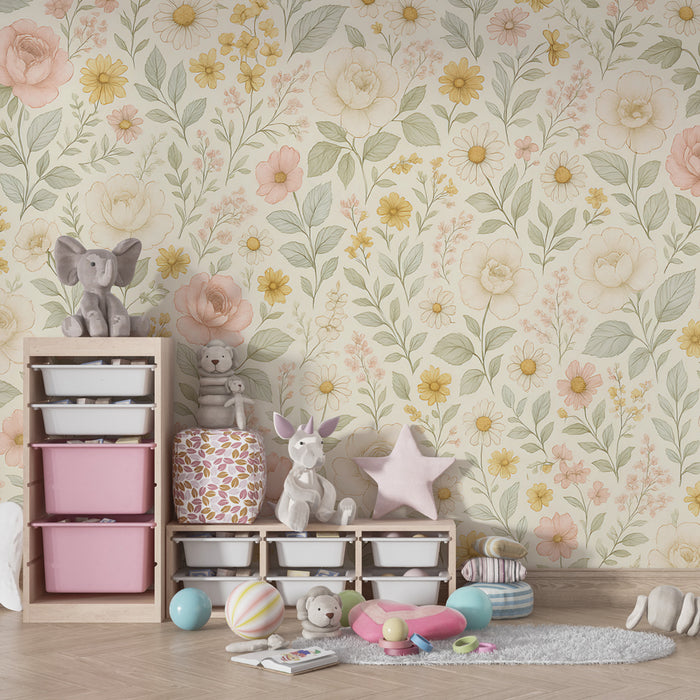 Papel de parede criança | Delicado jardim florido