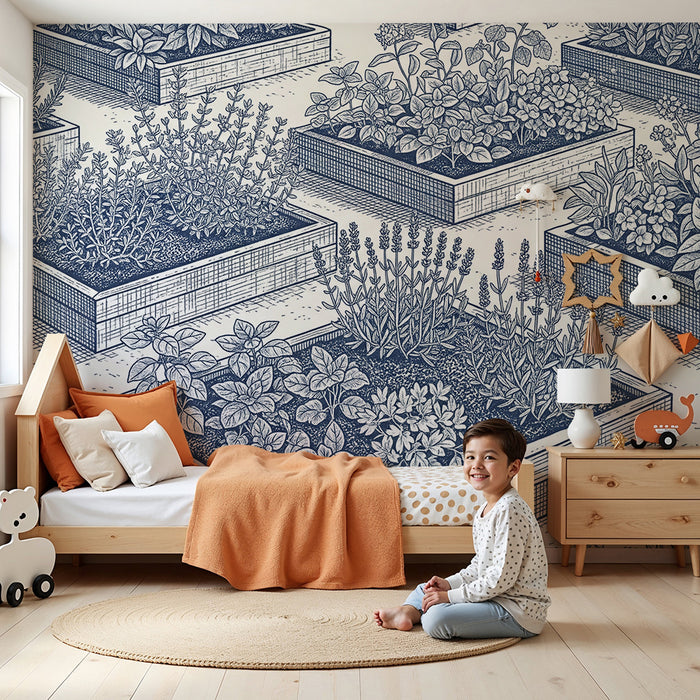 Papel de parede para quarto infantil | Jardins de ervas aromáticas em toile de jouy