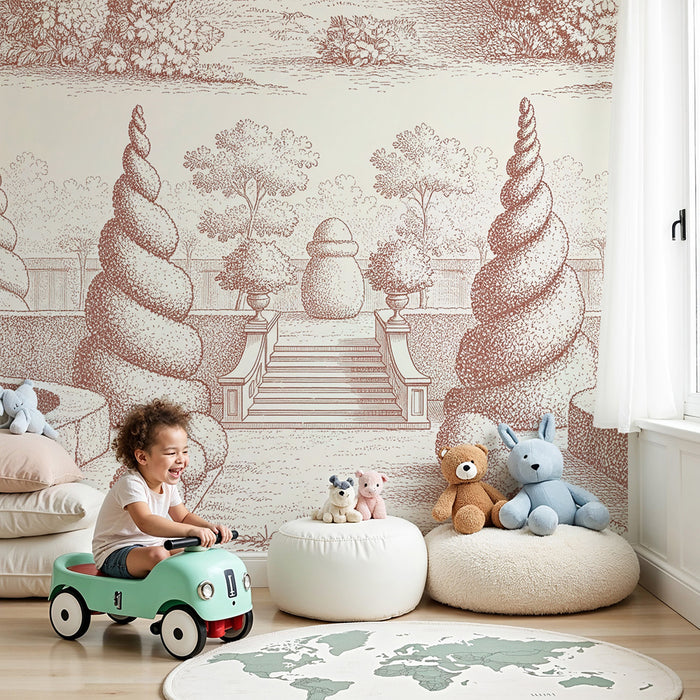 Children's bedroom wallpaper | Enchanted gardens with topiaries and delicate greenery