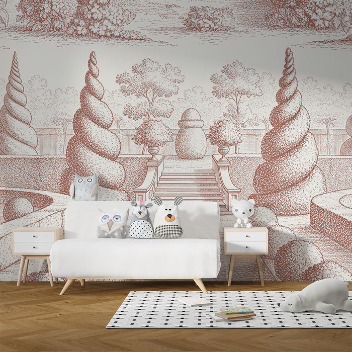 Children's bedroom wallpaper | Enchanted gardens with topiaries and delicate greenery