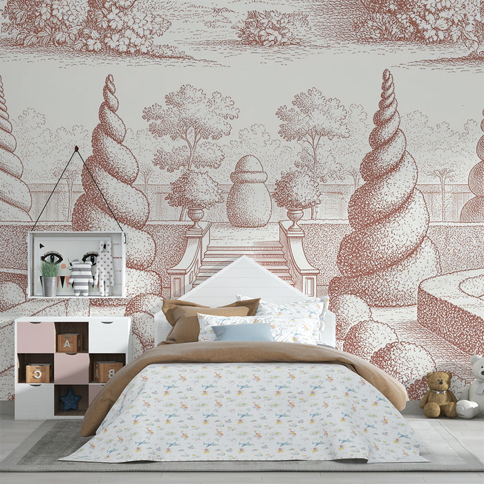 Children's bedroom wallpaper | Enchanted gardens with topiaries and delicate greenery
