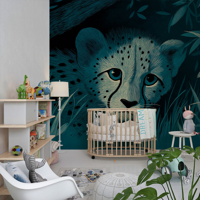 Kinderzimmer Tapete | Junges Gepard versteckt sich im nächtlichen Geäst