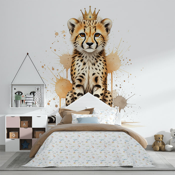 Behang kinderkamer | Koninklijke kitten met kroon en artistieke spetters