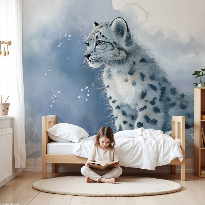 Barntapet | Ung snöleopard i vinterlandskap