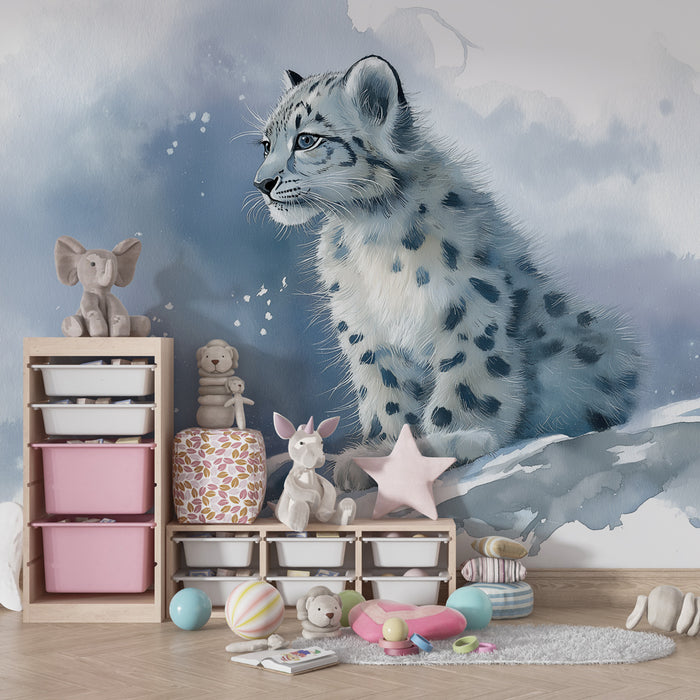 Barntapet | Ung snöleopard i vinterlandskap