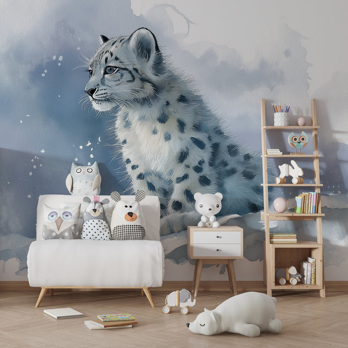 Barntapet | Ung snöleopard i vinterlandskap