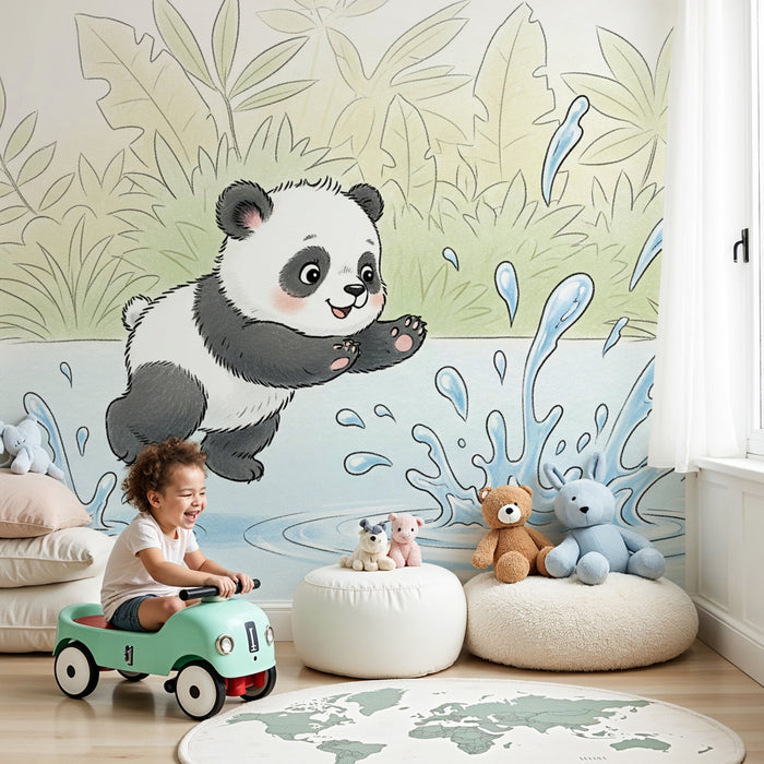 Kinderzimmer Tapete | Junger fröhlicher Panda in der Natur