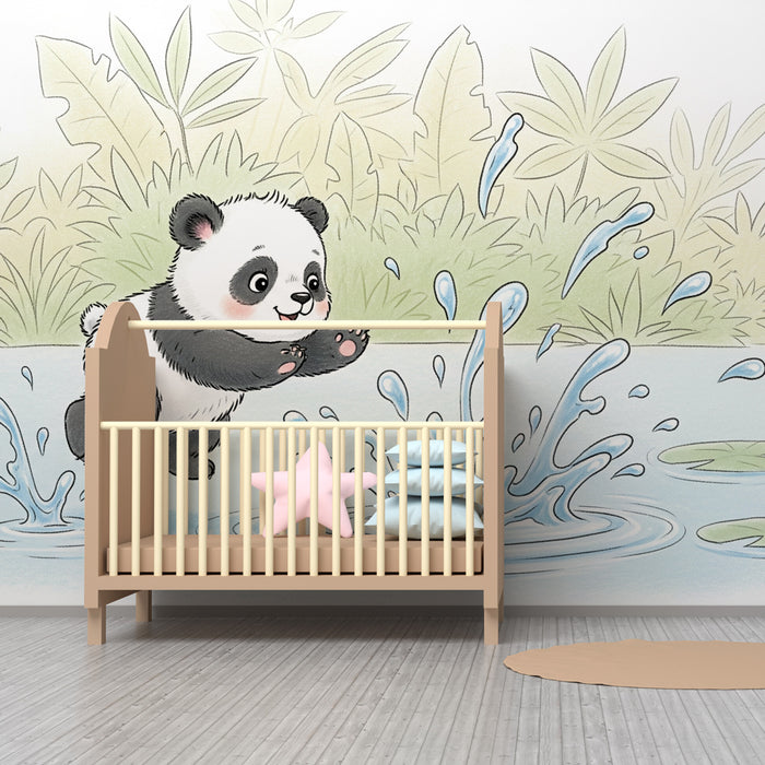 Kinderzimmer Tapete | Junger fröhlicher Panda in der Natur