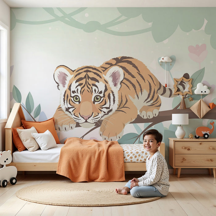 Kinderzimmer Tapete | Neugieriger junger Tiger im Dschungel