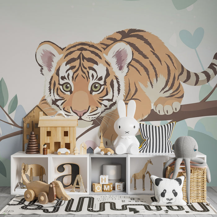 Kinderzimmer Tapete | Neugieriger junger Tiger im Dschungel