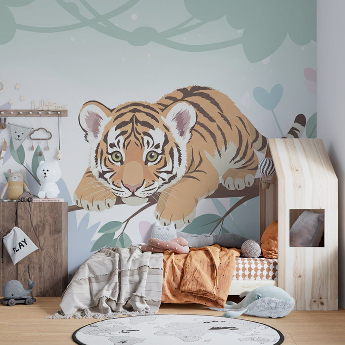 Kinderzimmer Tapete | Neugieriger junger Tiger im Dschungel