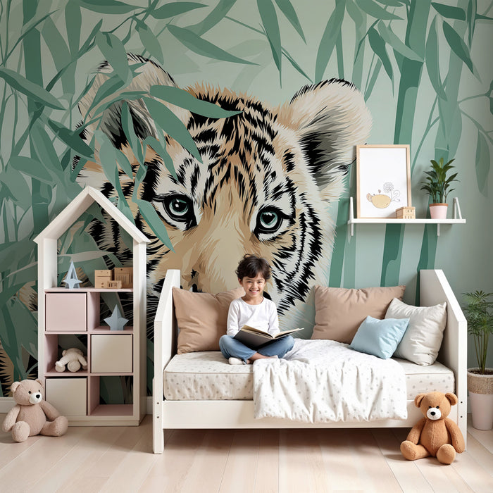 Kinderkamer behang | Jonge tijger in de bamboejungle