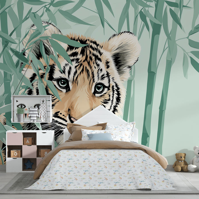 Kinderkamer behang | Jonge tijger in de bamboejungle