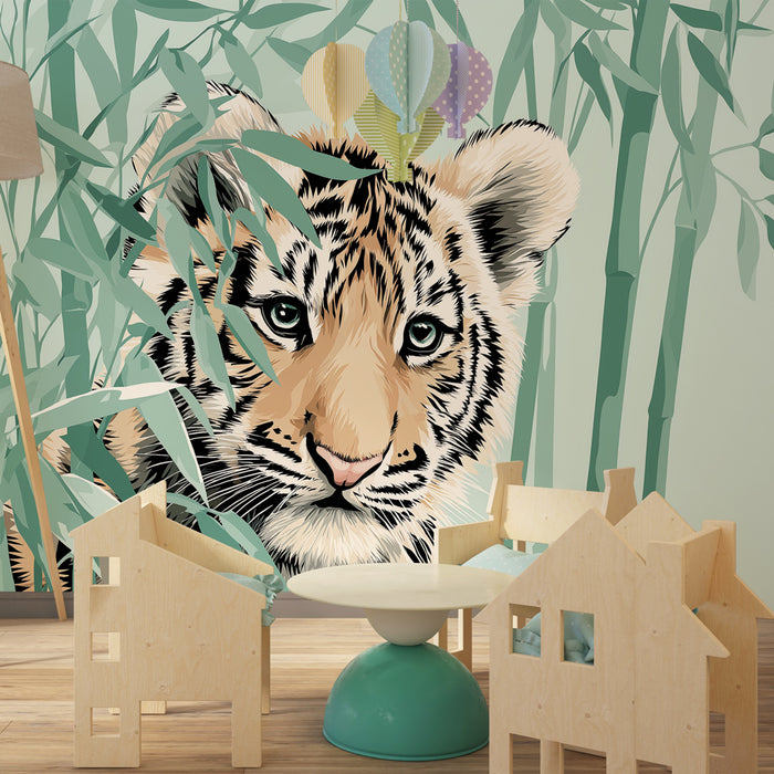 Kinderkamer behang | Jonge tijger in de bamboejungle