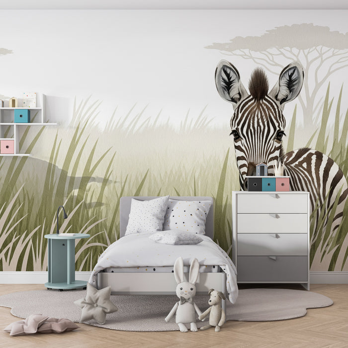 Kinderzimmer Tapete | Junges Zebra in der Savanne