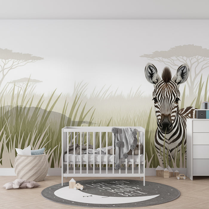 Kinderzimmer Tapete | Junges Zebra in der Savanne