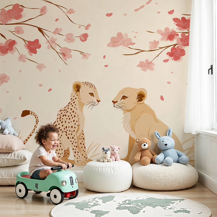 Kids room wallpaper | Noored kassid õitsevate kirsi puude all