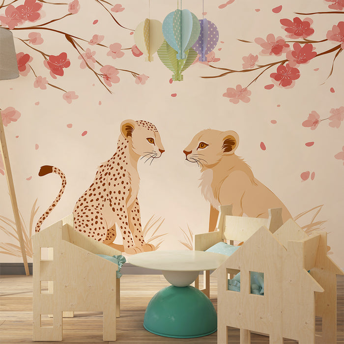 Kids room wallpaper | Noored kassid õitsevate kirsi puude all