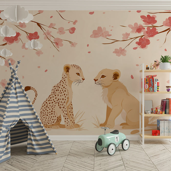 Kids room wallpaper | Noored kassid õitsevate kirsi puude all