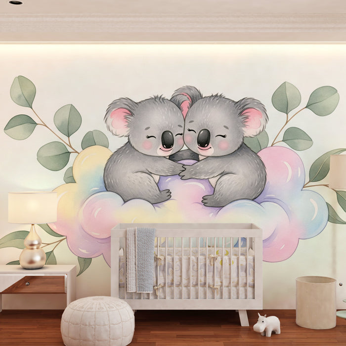 Tapet barnerom | Søte koalaer på en myk sky
