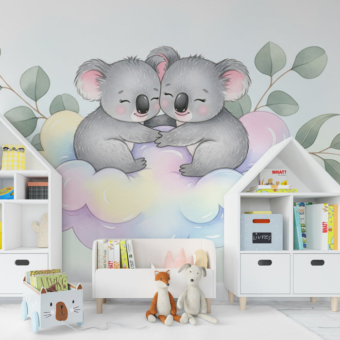 Tapet barnerom | Søte koalaer på en myk sky