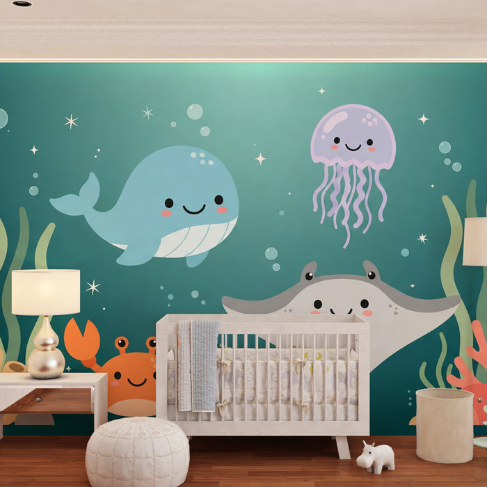 Papel pintado infantil | Alegres criaturas marinas