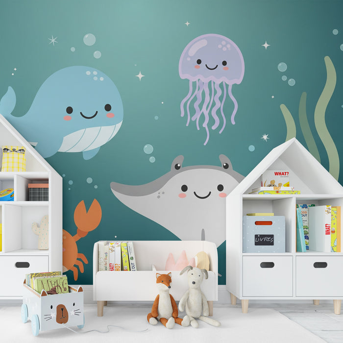 Papel pintado infantil | Alegres criaturas marinas