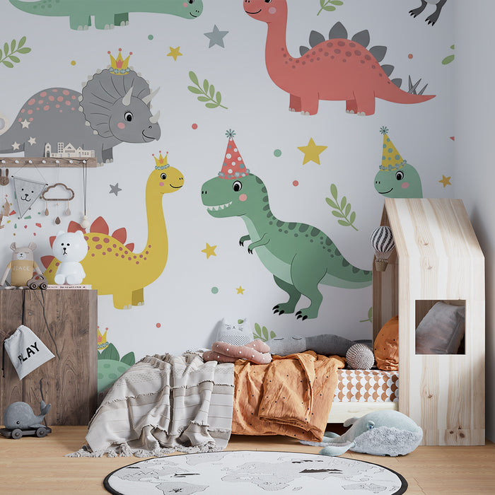 Barntapet | Glada färgglada dinosaurier på fest