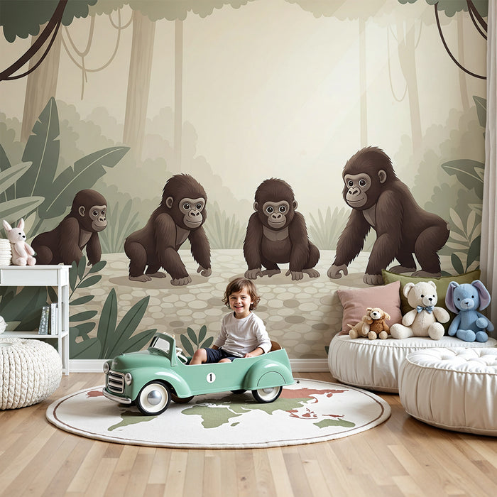Kids' Room Wallpaper | Playful Gorillas in a Calming Jungle