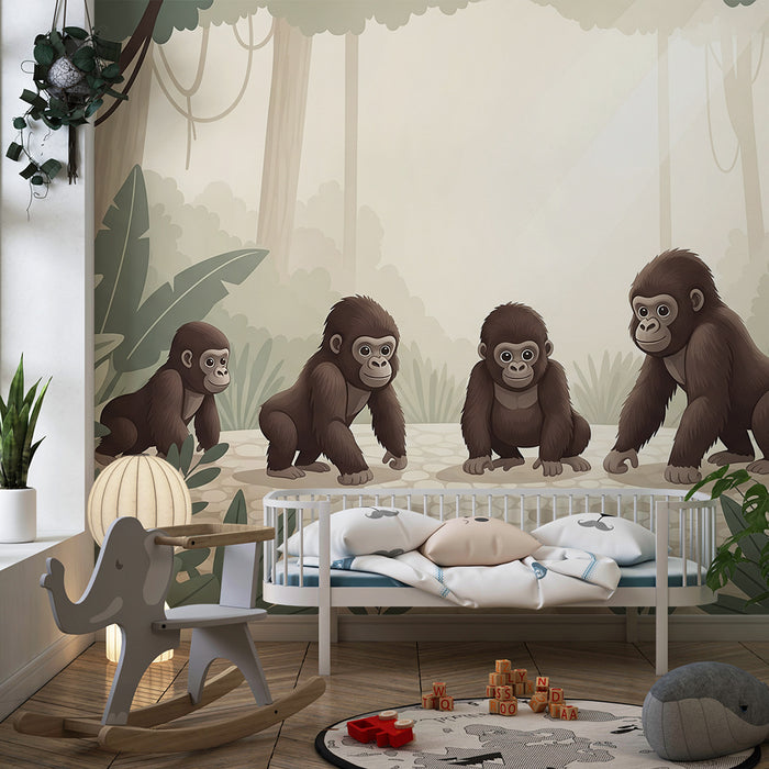 Kids' Room Wallpaper | Playful Gorillas in a Calming Jungle