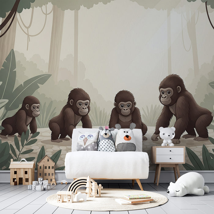 Kids' Room Wallpaper | Playful Gorillas in a Calming Jungle