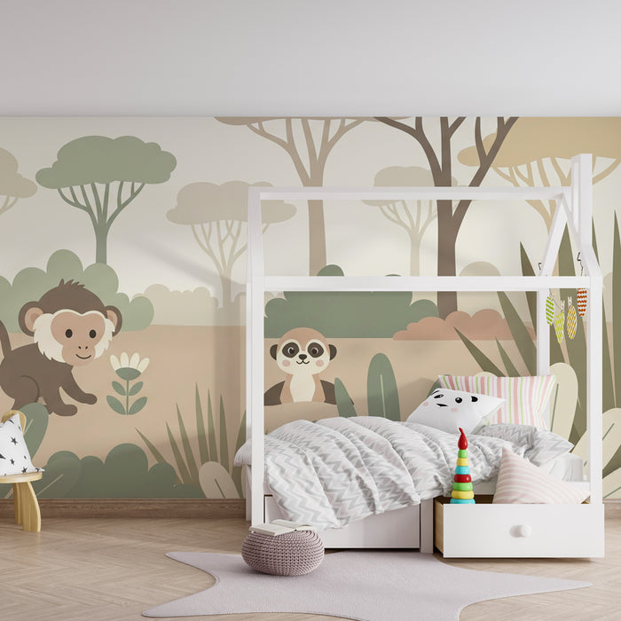 Papel de parede criança | Selva divertida com animais