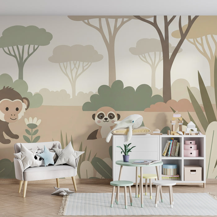 Papel de parede criança | Selva divertida com animais