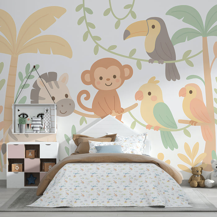 Kinderkamer behang | Leuke jungle met kleurrijke dieren