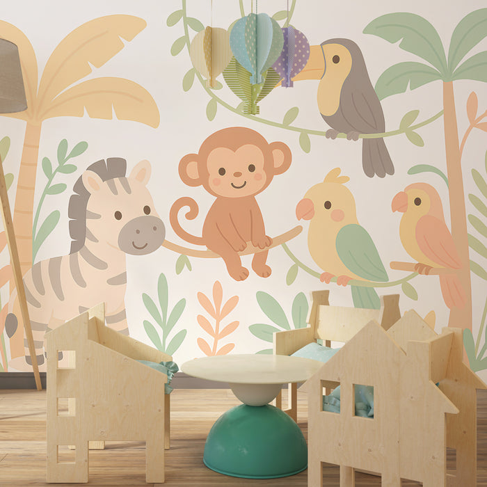 Kinderkamer behang | Leuke jungle met kleurrijke dieren
