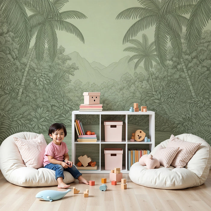 Behang kinderkamer | Rustgevende jungle met weelderig bladerdek