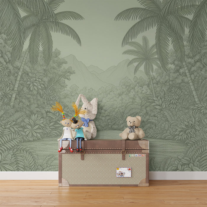 Behang kinderkamer | Rustgevende jungle met weelderig bladerdek