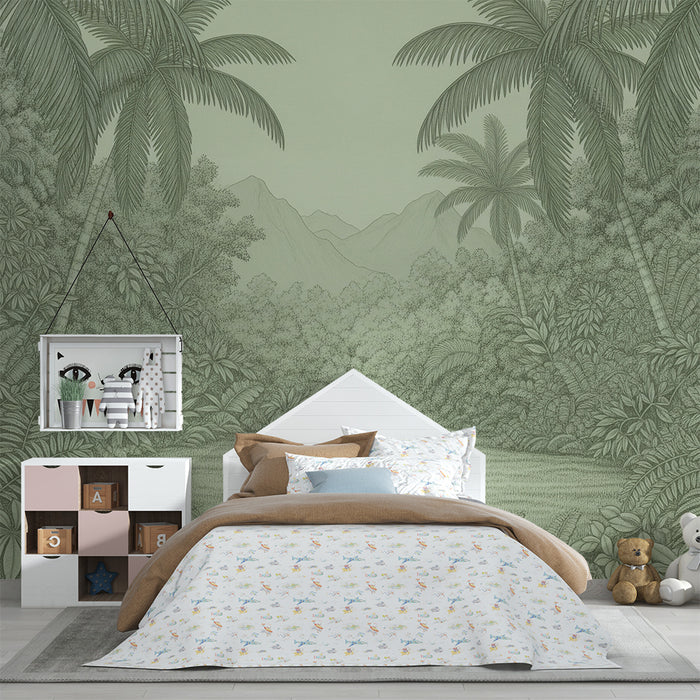 Behang kinderkamer | Rustgevende jungle met weelderig bladerdek