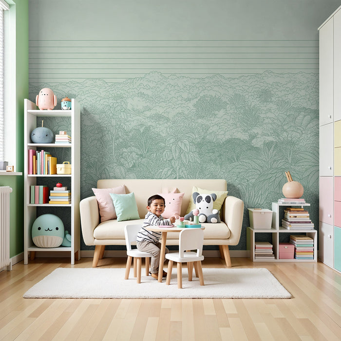Papier peint chambre enfant | Jungle apaisante avec motifs de feuillage délicats