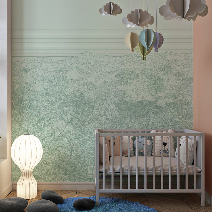 Papier peint chambre enfant | Jungle apaisante avec motifs de feuillage délicats
