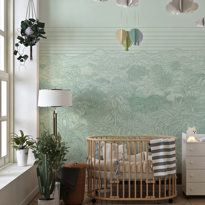 Papier peint chambre enfant | Jungle apaisante avec motifs de feuillage délicats
