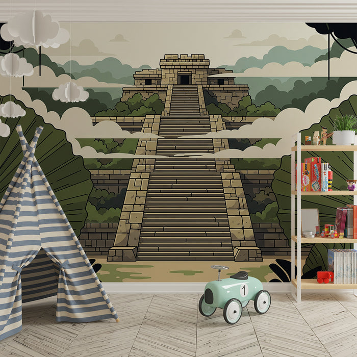 Dětské tapety do pokojíčku | Džungle s mayskou pyramidou