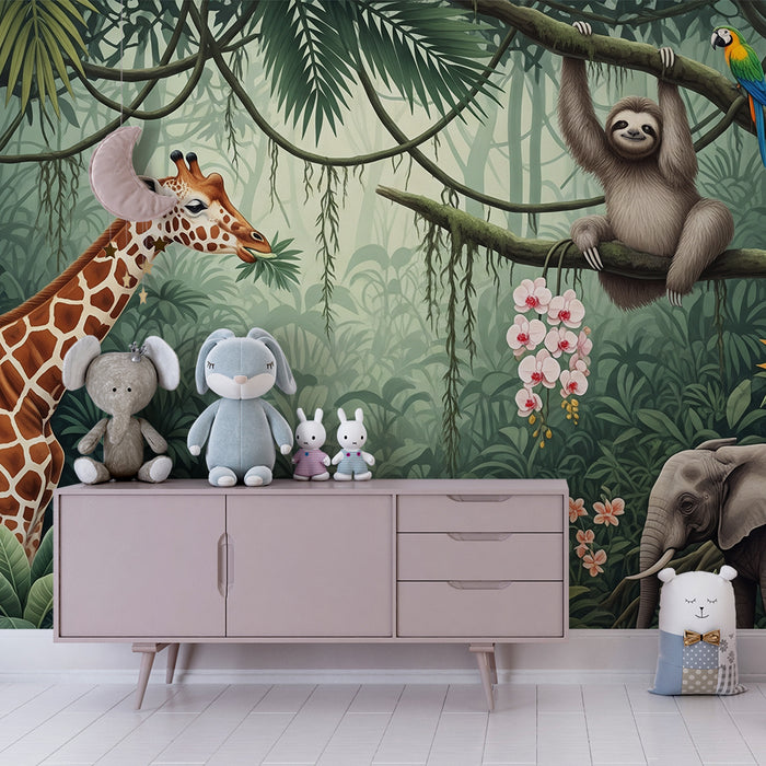 **Text tradus:**  
Tapet cameră copii | Junglă colorată cu girafă, leneș și elefant  

**Slug:**  
tapet-camera-copii-jungla-colorata-cu-girafa-lenes-si-elefant