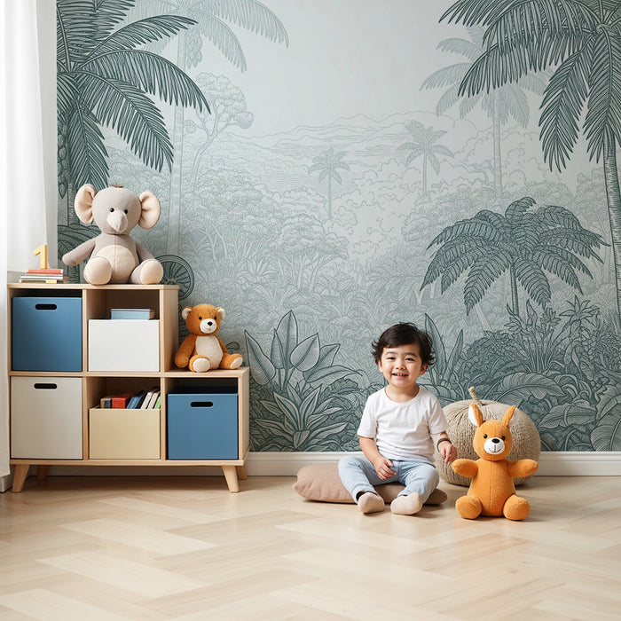 Papier peint chambre enfant | Jungle luxuriante avec palmiers et feuillage détaillé
